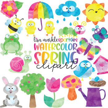 Preview of Spring Garden Flower Animal Clipart Watercolor - Spring Clipart