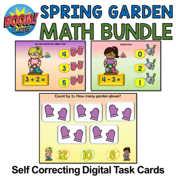 Preview of Spring Garden Math Boom Cards Bundle - Planting Flowers