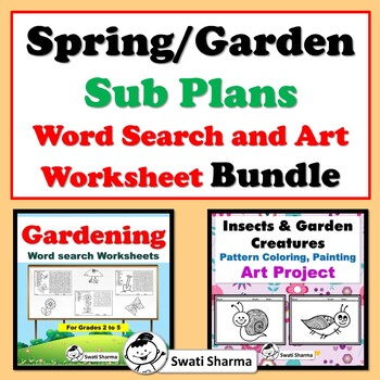 Preview of Spring/Garden Sub Plans, Word Search and Mini Beasts Pattern Coloring Bundle