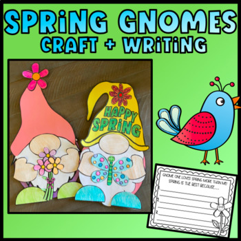 Preview of Spring Gnome Craft with 5 Writing Prompt Options March April Fun Bulletin Board