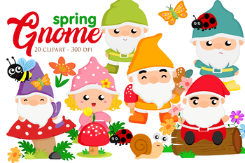 Preview of Spring Gnome Mushrooms Forest Nature - Cute Cartoon Vector Clipart Illustration
