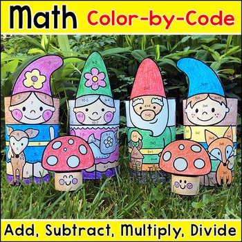 Preview of Spring Craft Garden Gnomes Color by Number Math Coloring Pages Activity