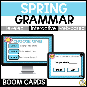 Preview of Spring Grammar Skill Builder Bundle - Digital Boom Cards & Interactive PDF