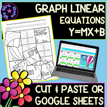 Preview of Spring Graph Linear Equations Cut & Paste Worksheet or Digital Mystery Picture