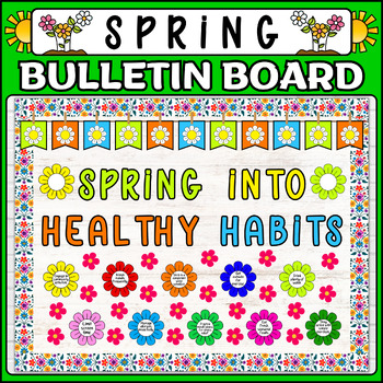 Preview of Spring Healthy Habits Bulletin Board Kit, Health School Nurse Display Door Decor