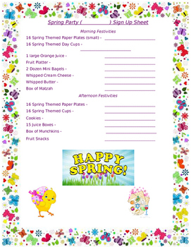 Preview of Spring Holiday Party Sign Up Sheet