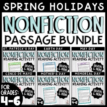 Preview of Spring Holidays Reading Passages Bundle