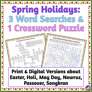 Preview of Spring Holidays Word Search & Crossword Puzzles - March, April, May Holidays