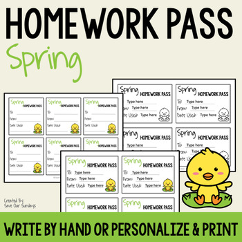 Preview of Spring Homework Pass - No homework pass with an Spring theme, editable