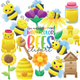 Honey Bumble Bee Clipart Watercolor - Spring Garden Bug In