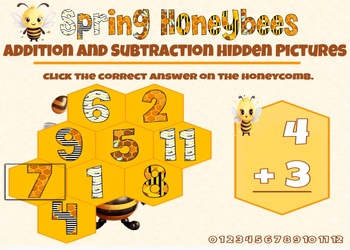 Preview of Spring Honeybees Addition and Subtraction Hidden Pictures