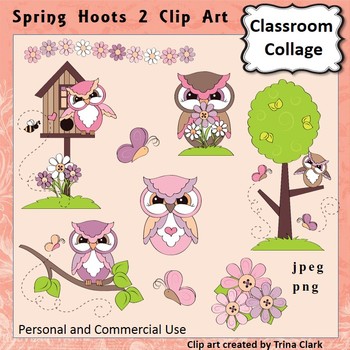 Preview of Owl Clip Art Spring Hoots 2  Color  personal & commercial use