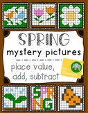 Spring Hundreds Chart Mystery Pictures - Place Value, Add,