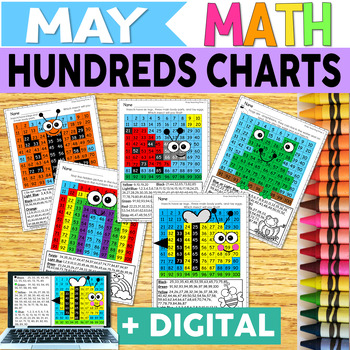 Preview of Spring Hundreds Charts - Math Centers - Color By Number - with Digital Resources