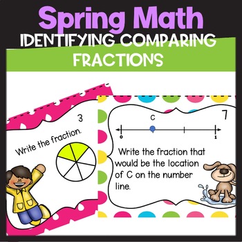 Preview of Spring Identifying Fractions on a Number Line & Equivalent Fractions Task Cards