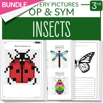 Preview of Spring Insects Math BUNDLE Grade 3: Symmetry + Mystery Pictures + Illustrations