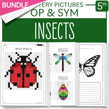 Preview of Spring Insects Math BUNDLE Grade 5: Symmetry + Mystery Pictures + Illustrations