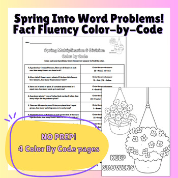 Preview of Spring Into Word Problems! Multiplication & Division Color by Code | Spring Math