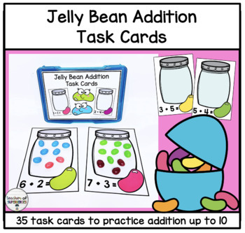 Preview of Spring Jelly Bean Addition Task Cards (Addition up to 10)