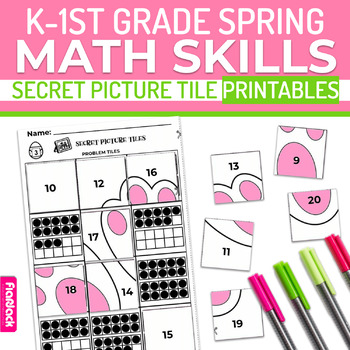 Preview of Spring K-1st Grade Math Skills Worksheets | Secret Picture Tiles