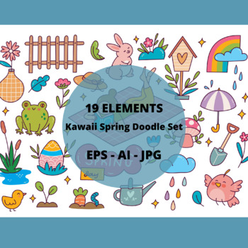 Preview of Spring® Kawaii Spring Doodle Set Collection - Graphic Objects & Elements.