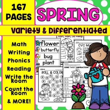 Preview of Spring Kindergarten Math Literacy Worksheets Activities