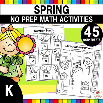 Preview of Spring Math Activities | No Prep Worksheets | April Morning Work Kindergarten