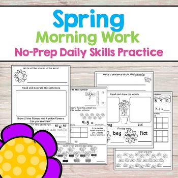 Preview of Spring Kindergarten Morning Work Daily Independent Math and Reading Practice