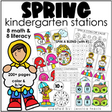 Spring Kindergarten Stations: Math & Literacy (Color & B/W)