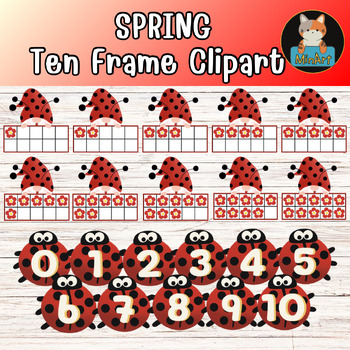 Preview of Spring Ladybug Gnome Ten frame template, Spring Ladybug Gnome Ten frame clipart