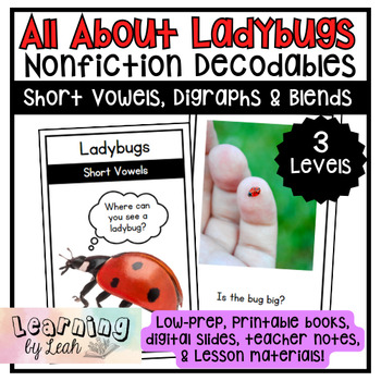 Preview of Spring Ladybugs Nonfiction Decodable Reader Books: CVC Words, Digraphs & Blends