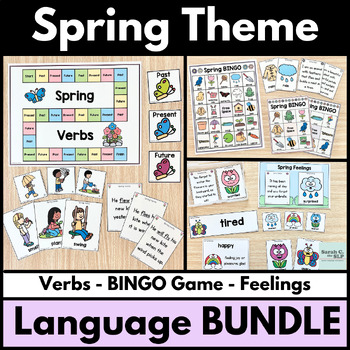 Preview of Spring Language Bundle with Verbs Bingo & Feelings Activities for Speech Therapy