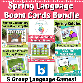 Preview of Spring Language Games Boom Cards™ Bundle for Speech Therapy Includes 5 Decks