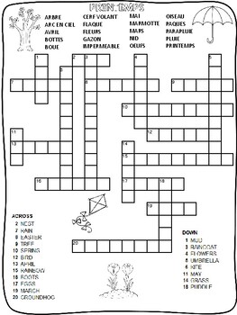 Spring / Le printemps crossword and word puzzle worksheets - FRENCH