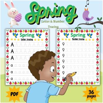 Preview of Spring Letter Number tracing Worksheets Handwriting - Fun March April Activities