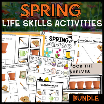 Preview of Spring Life Skills Vocational Activities, Worksheets and Task Card Bundle
