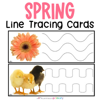Preview of Spring Line Tracing Cards - Pre-writing Strokes Pencil Control Practice