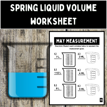 Preview of Spring Liquid Volume Practice Worksheet (NO PREP Math Printable) 3rd Grade