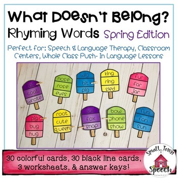 Preview of Spring Literacy Center- What Doesn't Belong Rhyming- Speech & Language