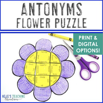 Preview of ANTONYMS Flower Craft | Spring Literacy Center, Game, & ELA Activity Puzzle
