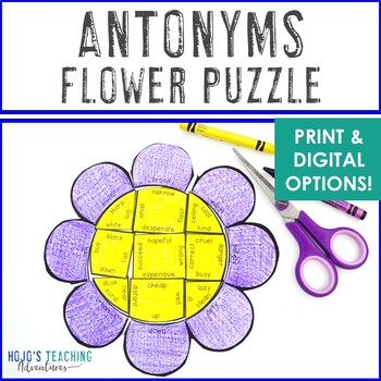 Preview of ANTONYMS Flower Craft | Summer Literacy Center, Game, & ELA Activity Puzzle