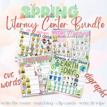 Preview of Spring Literacy Centers BUNDLE - CVC Words - Digraphs - Write the Room