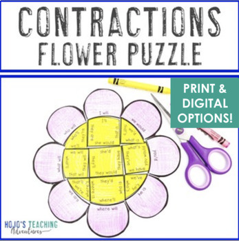 Preview of CONTRACTION Literacy Center | ELA Spring Summer Flower Craft Activity Review