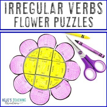 Preview of IRREGULAR VERBS Flower Puzzles | Summer Literacy Centers | ELA Review Game
