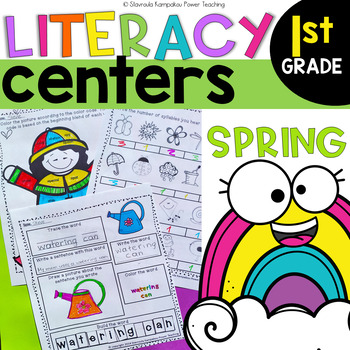 Preview of Spring Literacy Centers for First Grade - No Prep
