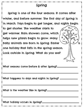 Spring Literacy Activities~ March ~ April ~ Reading Comprehension Passages