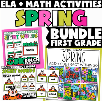 Preview of Spring Literacy + Math Activities + Worksheets for 1st Grade