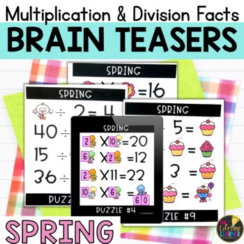 Preview of Spring Logic Puzzles 3rd Grade Multiplication Division Facts Math Brain Teasers