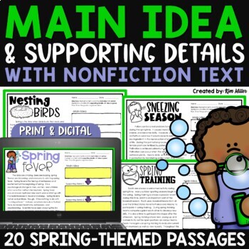 Preview of Spring Activities Reading Passages Main Idea and Supporting Details Central Idea