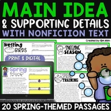 Spring Activities Reading Passages Main Idea and Supportin